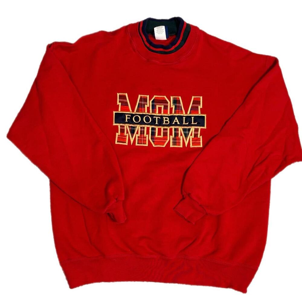 Red vintage football mom embroidered plaid crewneck (xl)
